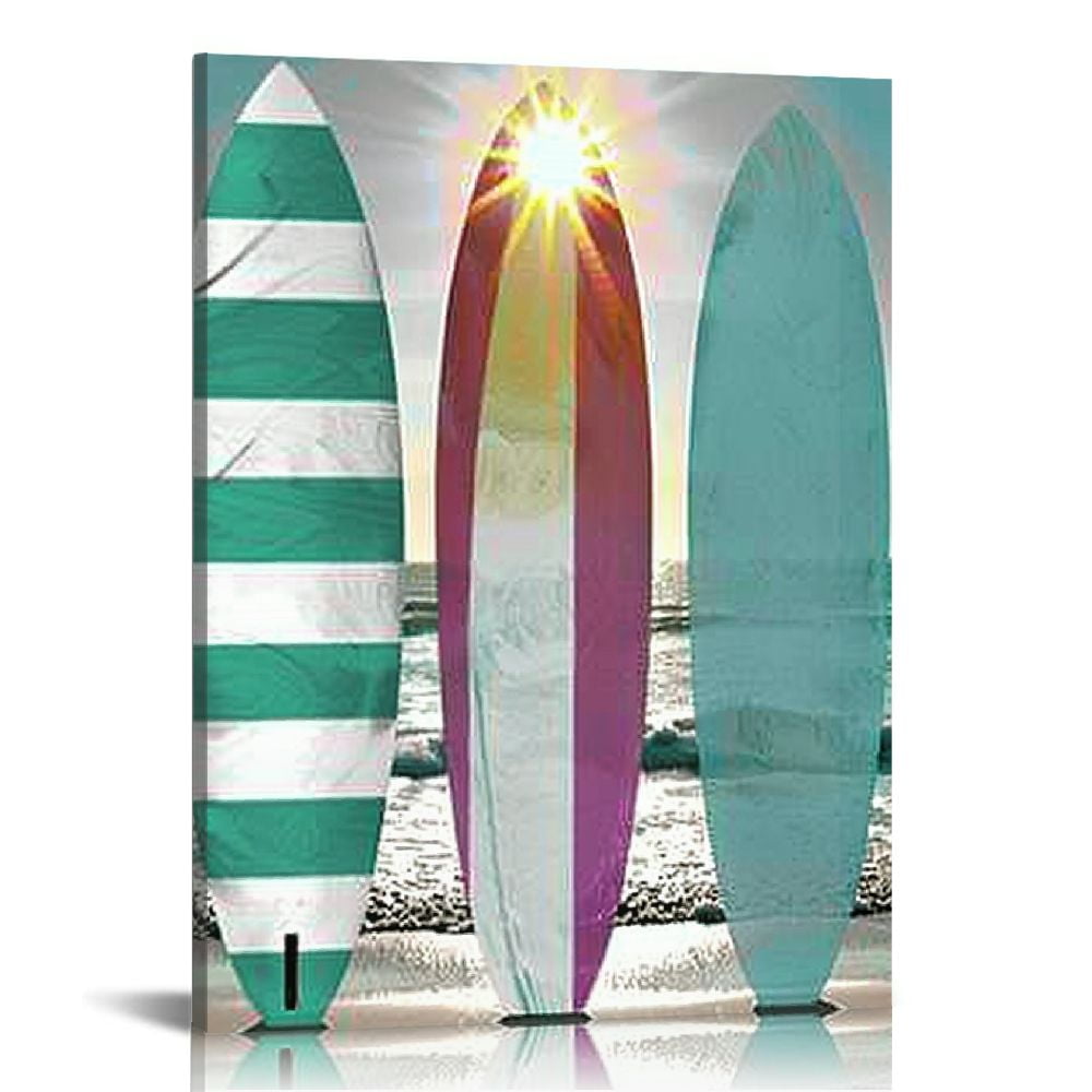 Creowell Teal Canvas Wall Art Ocean Lighthouse Painting Palm Tree