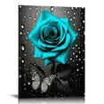 thumbnail image 1 of Creowell Teal Rose Turquoise Blue Flower Contemporary Black and White Pictures for Butterfly Poster Painting Canvas Wall Art Living Room Bedroom Decor Modern Oil Painting (16x20 in/12x16 in), 1 of 4