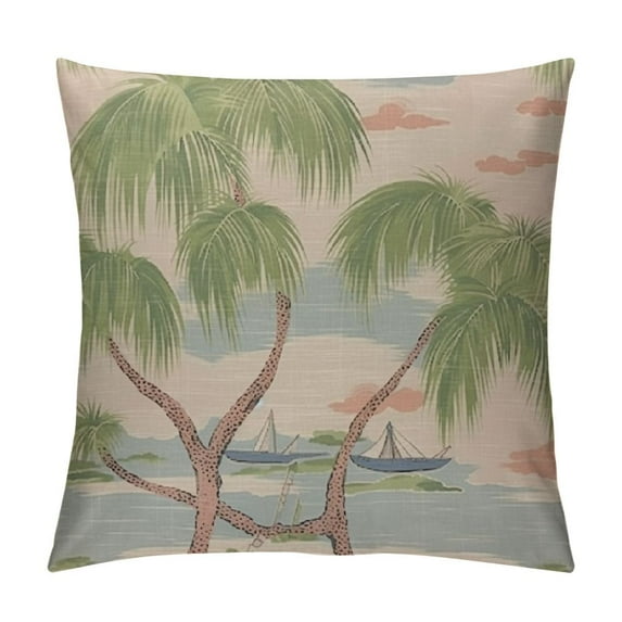 Creowell Thibaut French Fabric Willow Tree Green Pink Check Throw Pillow Cover,Traditional Checkered Decorative Pillow Cases Square Cushion Covers for Sofa Couch