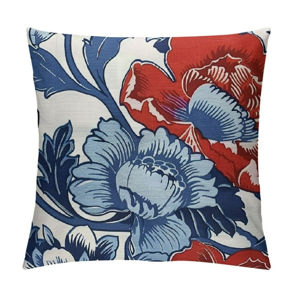 Creowell Thibaut Honshu Red and Blue Chinoiserie Floral Decorative Pillow Cover Dot Cushion Cover Vintage Farmhouse Accent Pillow Modern Home Decor Toss Pillow