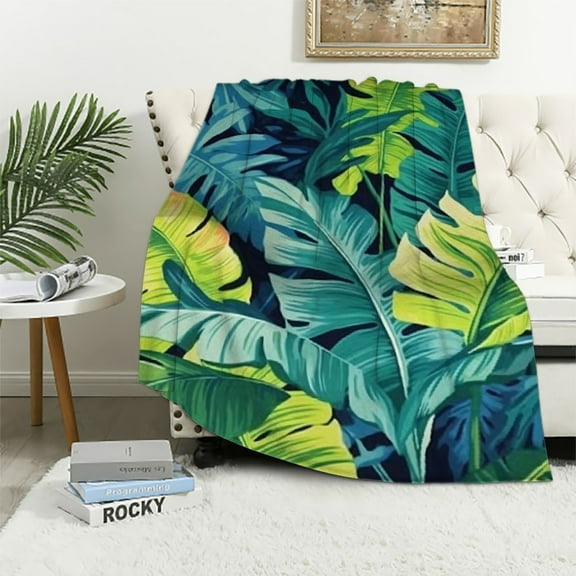 Creowell Thicken Throw Blankets Turquoise Lime Green Teal Blue Aqua Tropical Plants Flannel Blankets for Bed Couch Sofa Chair,Warm Cozy Fuzzy Super Soft Blanket for Hot Sleepers 40x50in