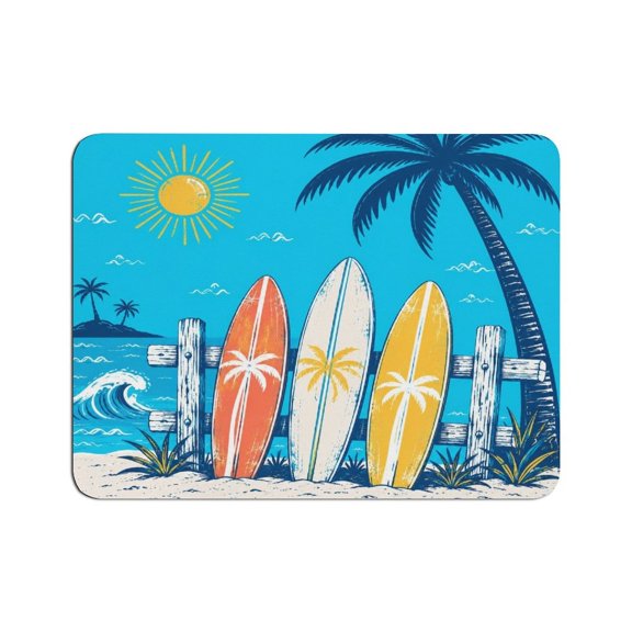 Creowell  Three Surfboards Palm Seaside Mouse Pad, Square Smooth Surface Desk Mat, Stitched Edge for Office, Laptop, Computer, Home,