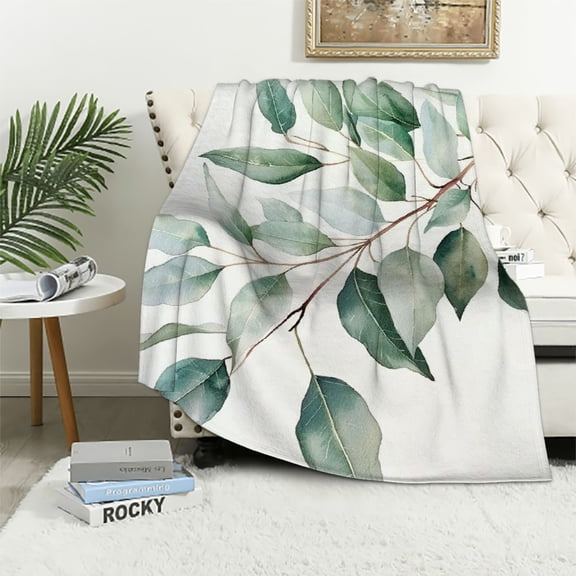 Creowell Throw Blankets Watercolor Rustic Eucalyptus Soft Cozy Throw Blanket Green Leaf Watercolor Blanket for Couch Sofa Bed for Adults Kids Boys Teens Gift Gift Idea