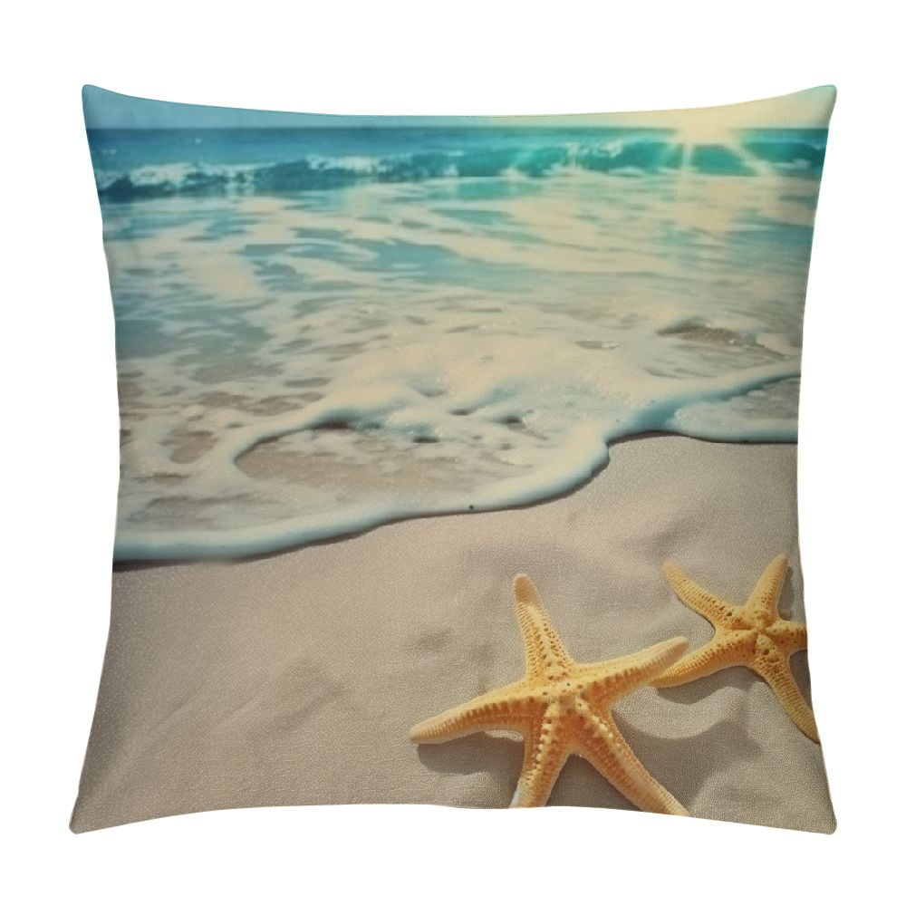 Creowell Throw Pillow Cover Beach Starfish and Seas Oceans Blue Sky ...