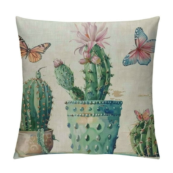 Creowell Throw Pillow Cover Festival Gifts Hot Tropical Desert Succulents Plants Cactus Summer Decor Decorative Home Sofa Chair Car Lumbar Throw Pillow Case Cushion Cover 24x24in