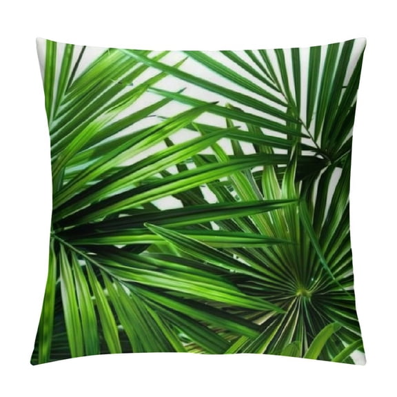 Creowell Throw Pillow Cover Green Jungle Palm Leaves,Contemporary Decorative Cushion Sofa Bedroom Car Home Pillowcases 12x12in