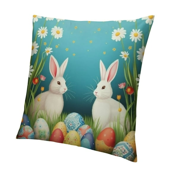 Creowell  Throw Pillow Cover Happy Easter Spring Print Decorative Throw Pillows Soft Pillow Cases Square Cushion Case Christmas Pillow Covers for Couch Bed Sofa Farmhouse Decor