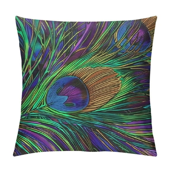 Creowell  Throw Pillow Cover Peacock Feathers Animal Wild Colorful Abstract Painting Elegant Rectangular Throw Pillow Covers for Couch Sofa Home Decor，Multi-Size