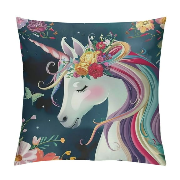 Creowell  Throw Pillow Cover Unicorn Wildflowers Decor Lumbar Pillow Case Cushion for Sofa Couch Bed