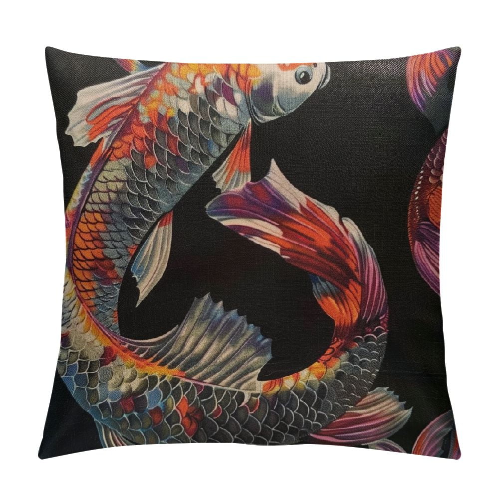 Creowell Throw Pillow Cover Watercolor Japanese Fish Carp Koi Seamless