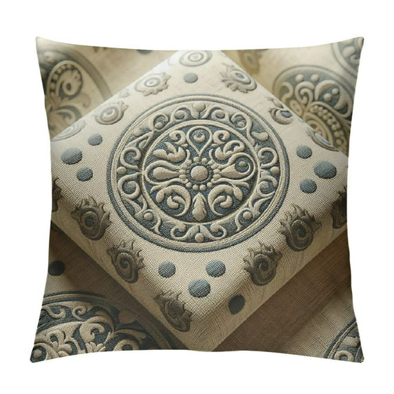 Creowell Throw Pillow Covers Beige and Black Paisley Block Print Throw Pillow Cover Decorative Pillowcases Farmhouse Rustic Outdoor Pillow Cover Square Cushion Cases for Sofa Couch Home