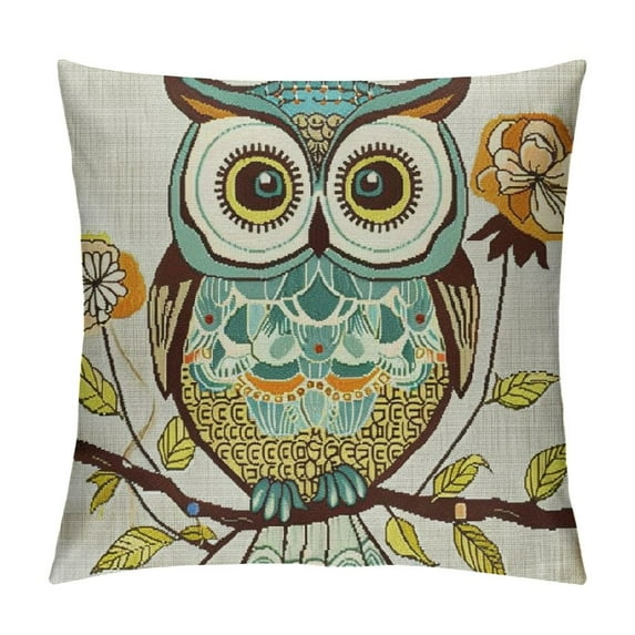 Creowell Throw Pillow Covers Cartoon Green Cute Cartoon Owl Cushion Pillow Case Home Decor Pillowcase Multi-Size