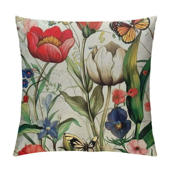 Creowell Throw Pillow Covers Decorative Spring Pillow Covers Flower Butterfly Farmhouse Pillowcases for Sofa Couch Living Room Outdoor