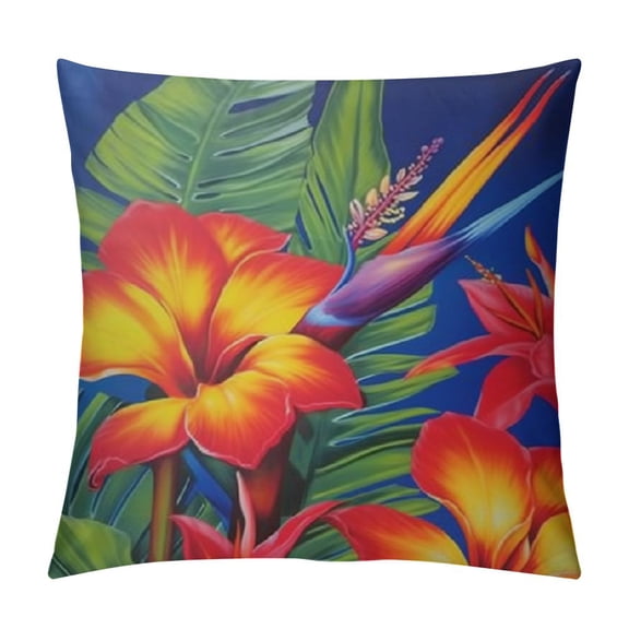 Creowell  Throw Pillow Covers Floral Home Decor Pillow Cases Decorative Inches Cushion Couch Sofa Pillowcases Hawaiian Tropical Flowers