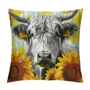 Creowell Throw Pillow Covers Highland Cow with Sunflowers Cattle Design Square Pillowcase for Home Decor Sofa Car Bedroom Pillow case，Multi-Size