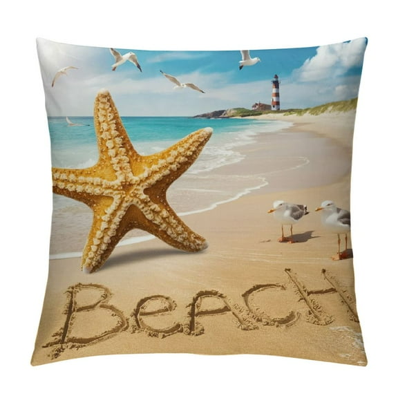 Creowell  Throw Pillow Covers Ocean Marine Animal Decorative Pillow Covers Summer Beach Cushion Covers Coastal Theme Home Sofa Bench White