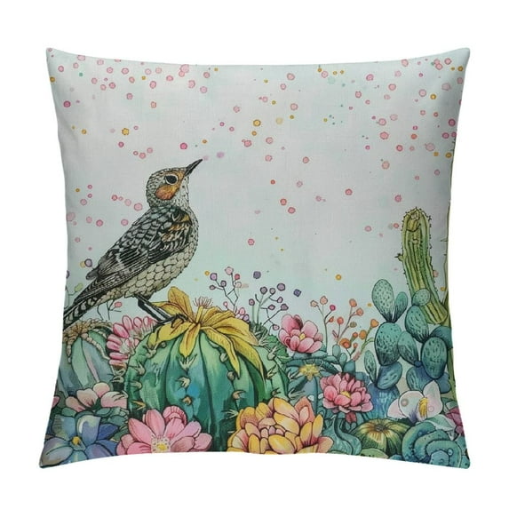 Creowell Throw Pillow Covers, Summer Succulent Cactus Tropical Plants Bird Butterfly Square Cushion Case Pillowcase for Couch Sofa Bed Home Decoration 22x22in