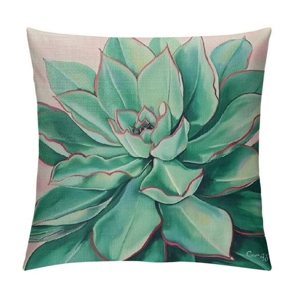 Creowell Throw Pillow Covers, Summer Turquoise Tropical Succulent Plants Couch Pillow Cases Decorative Sofa Cushion Case for Chair, Bedroom, Car, Bed, Patio, Office 24x24in