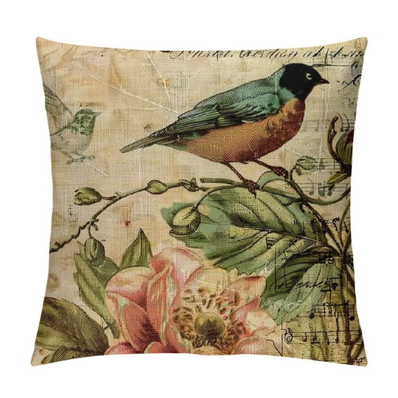 Creowell Throw Pillow Covers Victorian Bird Paris French Botanical Rose Cushion Pillow Case Home Decor Pillowcase