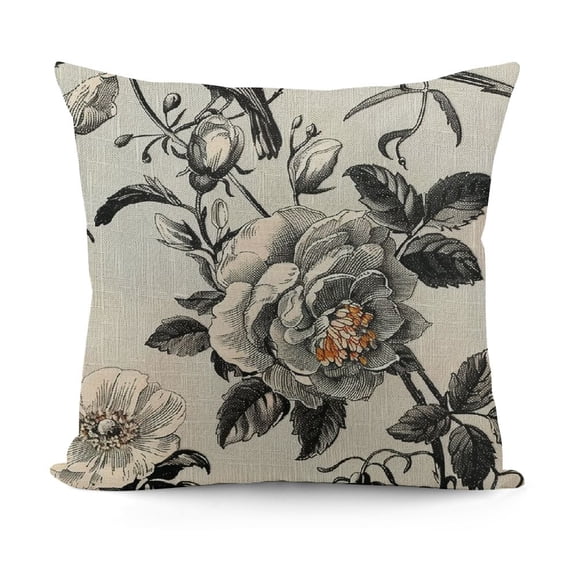 Creowell  Throw Pillow Covers Vintage Floral with Victorian Bouquet of Flowers on Garden Roses Tulips Delphinium Petunia Cushion Pillow Case 18x18 Inches