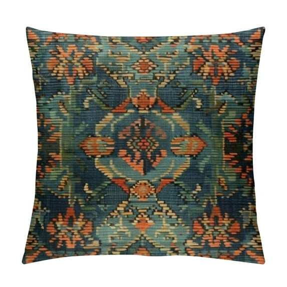 Creowell Throw Pillow Covers Western Southwest Canyons Desert Copper Turquoise Petroglyph Tribal Decorative Square Pillowcases Cushion Cover 12x12in