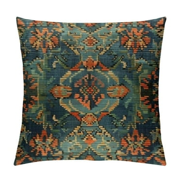 Creowell Throw Pillow Covers Western Southwest Canyons Desert Copper Turquoise Petroglyph Tribal Decorative Square Pillowcases Cushion Cover 18x18in