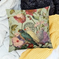 Creowell  Throw Pillows with Pillow Insert - Home Decor by Burcu Korkmazyurek - Decorative Accent Pillows for Couch or Bed,  Floral and Birds VIII 18x18in