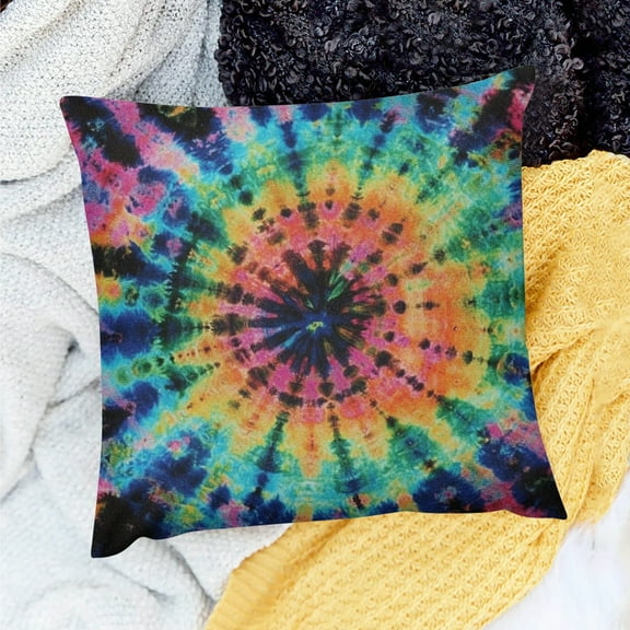 Creowell Tie-Dyed Psychedelic Colors Indoor Sofa Pillow Cover 100% Linen 18x18in