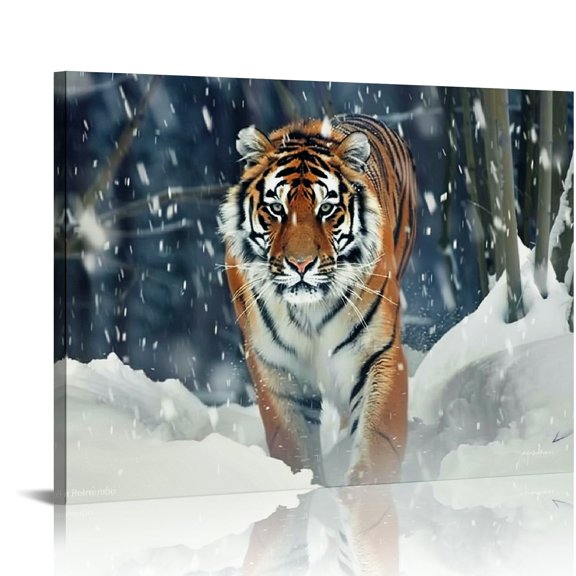 Creowell Tiger Snow Forest Wall Decor Canvas Print Art Ready To Hang 20x16in