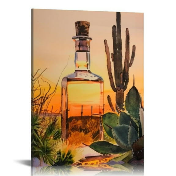 Creowell Tijuana Tequila Wall Art, Watercolor Art Poster Mexican Inspired Canvas Prints, Mexican Home Decor, Mexican Restaurant Decoration, Retro Sunset Landscape Wall Decor 12x16 in