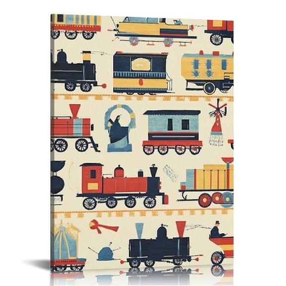 Creowell Train Wall Decor Canvas Print for Home Office Bathroom 12x16in