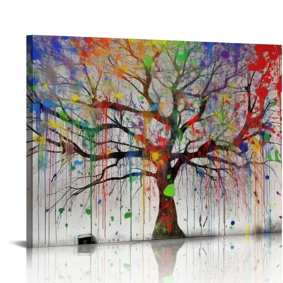 Creowell Tree Canvas Wall Art for Living Room, Graffiti Landscape Wall Decor for Bedroom, Print Painting, Abstract Picture Decoration 20x16 in/16x12 in