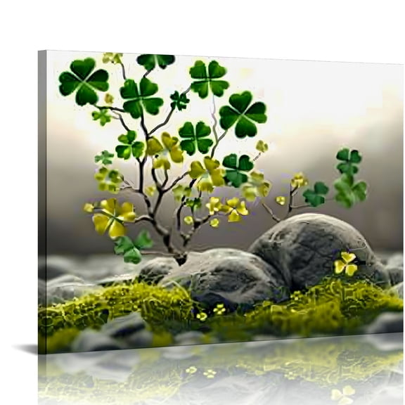 Creowell Tree Clovers Rock Wall Decor Canvas Art Ready To Hang 16x12in