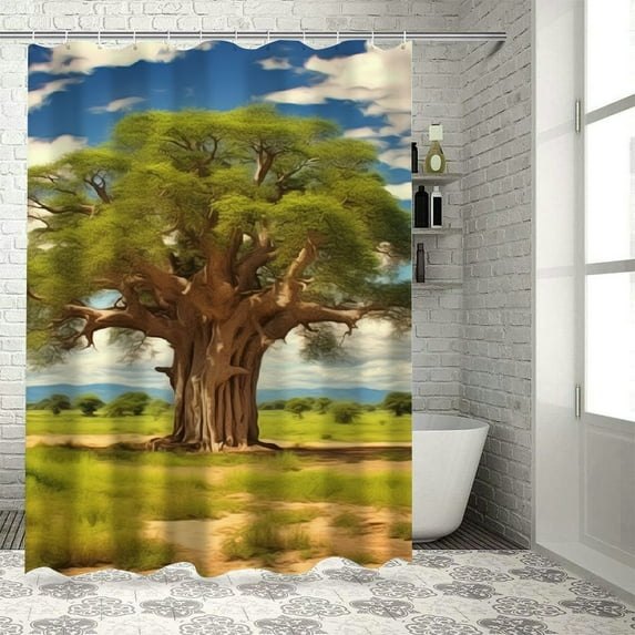 Creowell Tree Field Sky Modern Waterproof Shower Curtain for Country Cottage & Farmhouse Bathroom Decor Polyester Chic Shower Curtain with Hooks 36x72
