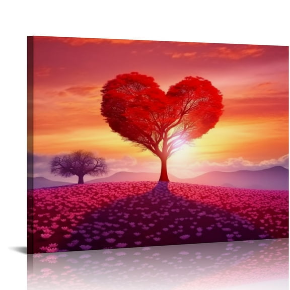 Creowell Tree of Life Wall Art Canvas Prints Natural Landscape Pictures Home Decor Red Heart Tree Paintings for Living Room Bathroom Bedroom Kitchen Decorations 20x16 in/16x12 in