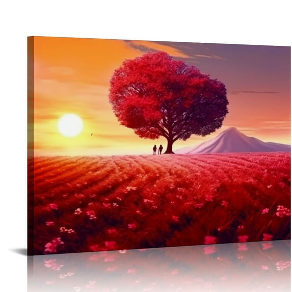 Creowell Tree of Life Wall Art Canvas Prints Natural Landscape Pictures Home Decor Red Heart Tree Paintings for Living Room Bedroom Kitchen Decorations Framed Artwork Easy Hanging 20x16 in/16x12 in