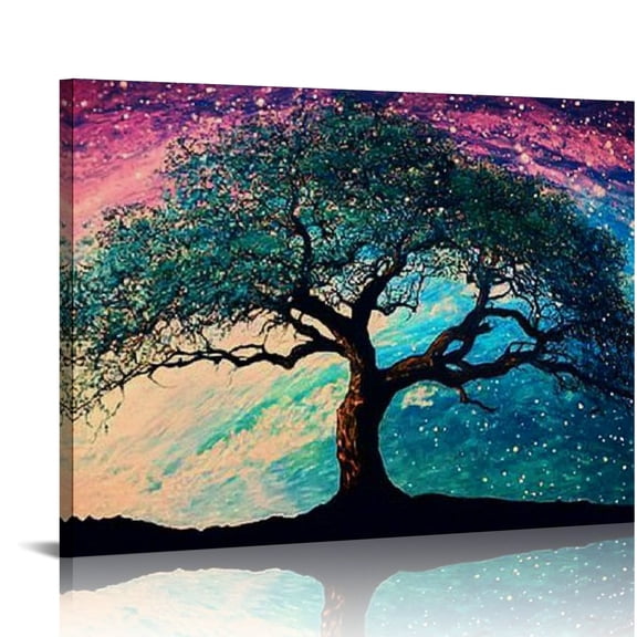 Creowell Tree Sky Space Canvas Wall Art Decor Ready To Hang 16x12in