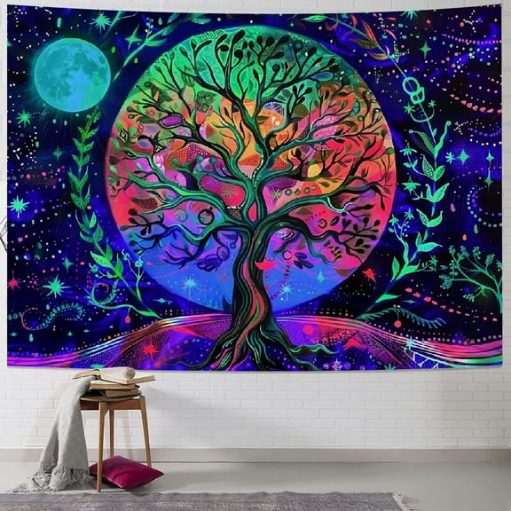 Creowell Tree of Life Tapestry Trippy Sun and Moon Tapestry Galaxy Space Tapestries Aesthetic,  Tapestry for Bedroom