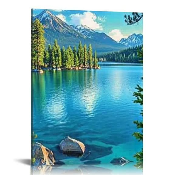 Creowell Trees Mountain Lake Art Canvas Prints Wall Decor 12x16 16x20in