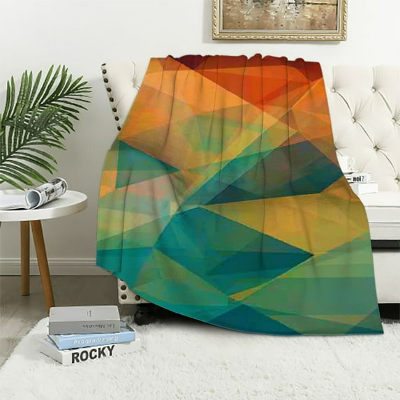 Creowell Triangles Lines Low Poly Design Print Flannel Throw Blanket for All Seasons, Hand/Machine Washable 40x50in