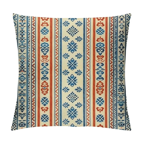 Creowell  Tribal Throw Pillow Cushion Cover, Mexican Style Aztec Patterned Retro Hand Drawn Design Abstract, Decorative Square Accent Pillow Case, Orange Blue