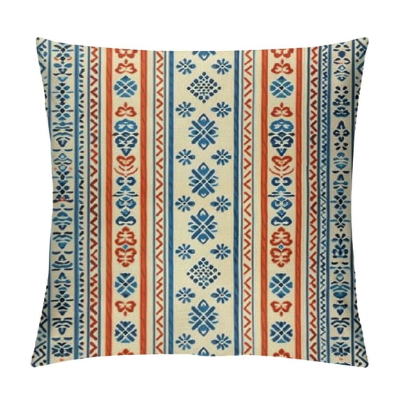Creowell Tribal Throw Pillow Cushion Cover, Mexican Style Aztec Patterned Retro Hand Drawn Design Abstract, Decorative Square Accent Pillow Case, Orange Blue