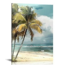Creowell Tropical Beach Canvas Wall Art Coastal Palm Tree Painting Abstract Seaside Wave Seascape Artwork Heavy Textured Seashore Skyline Prints Modern Ocean Shoreline Pictures for Bedroom