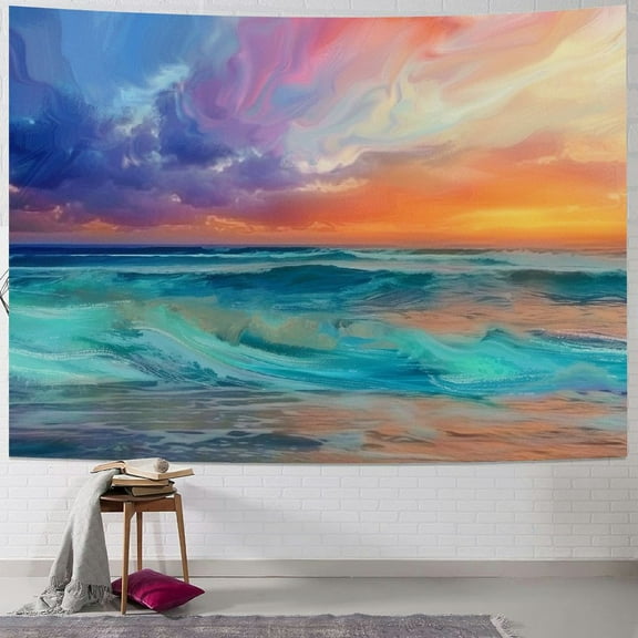 Creowell  Tropical Beach Tapestry Sunset over Blue Ocean Tapestry for Bedroom Summer Coastal Scenery Tapestries Wall Hanging for Living Room College Dorm Wall Decor 40x30inch