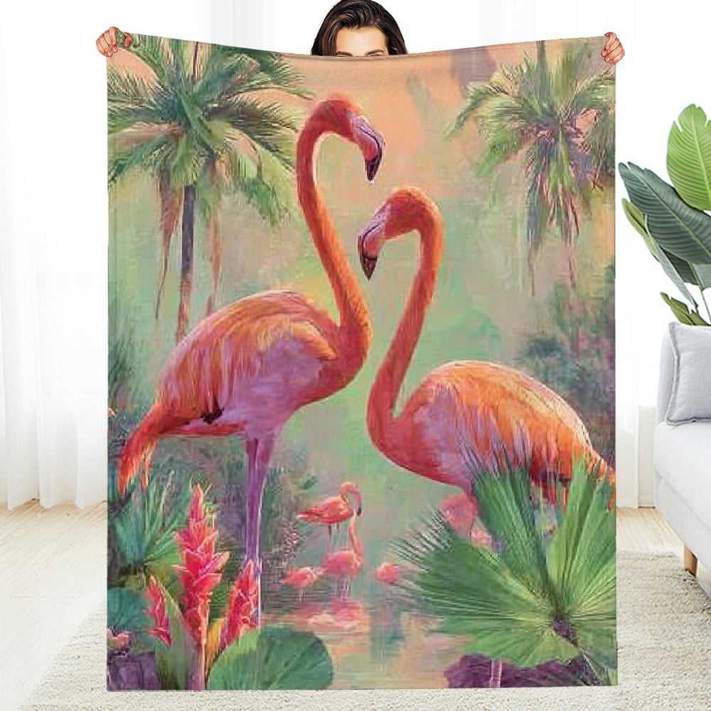 Flamingo Hawaiian Tropical Stripe Pattern Print Hooded Blanket main image 1