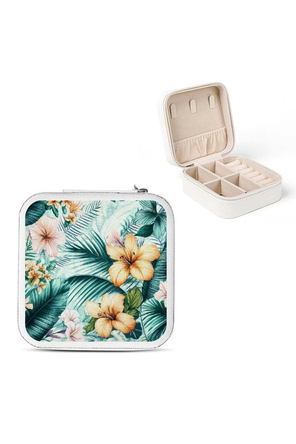 Tropical Floral Maximalism Travel Jewelry Box for Bridesmaids White