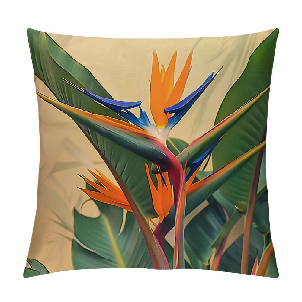 Creowell Tropical Flower Pillow Covers Bird of Paradise Throw Pillows