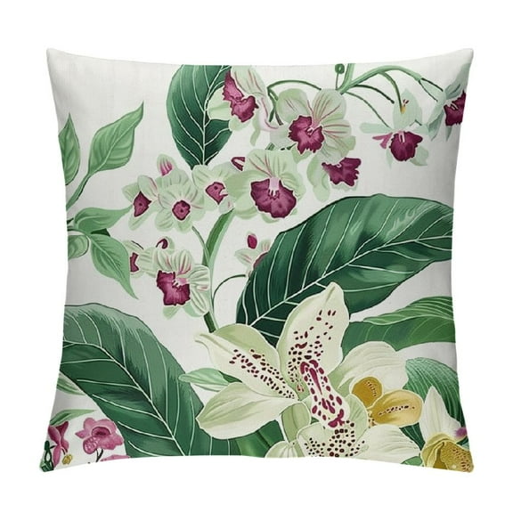 Creowell  Tropical Flowers Throw Pillow Covers  Floral Leaves Outdoor Decorative Pillows Cushion Cases for Couch Sofa Bed Home Decor