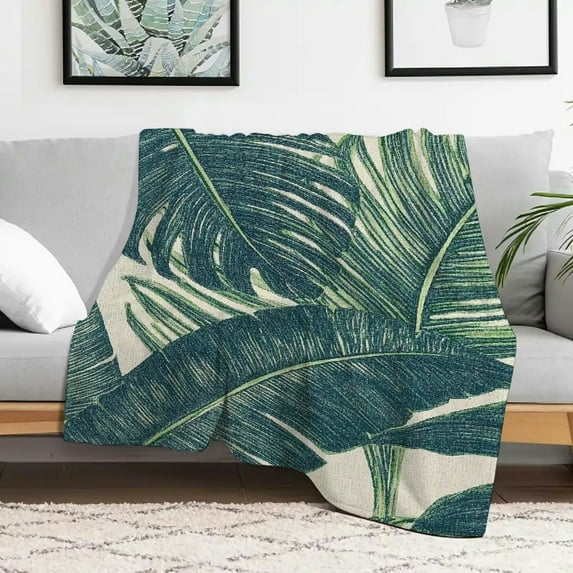 Creowell Tropical Leaf Flannel Blanket Soft Warm Multi-Purpose 3 Sizes 50x60in