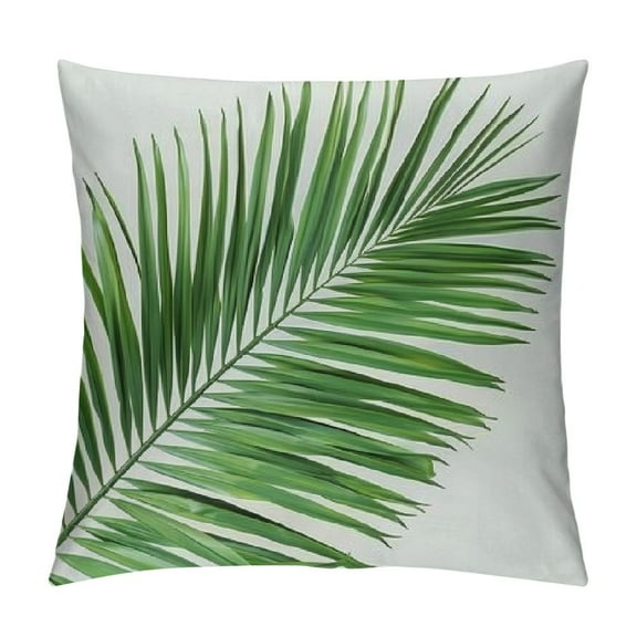Creowell Tropical Palm Tree Leaf Throw Pillow Covers Summer Outdoor Decorative Green Leaves Themed Print Square Pillow Case  Cushion Covers for Sofa Couch Car Living Room Decor